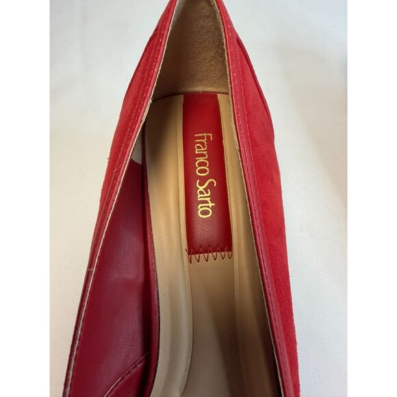 Franco Sarto Darcy Pumps Womens Size 8.5 Red Suede Pointed Toe Kitten Heel Shoes - Picture 12 of 13
